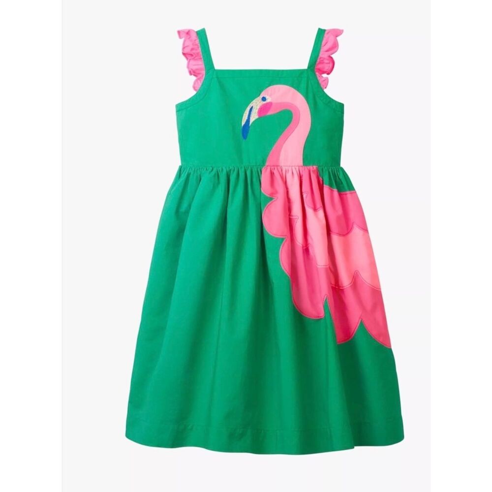 Mini Boden Green Dress with Pink Flamingo